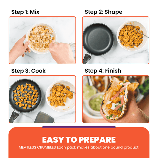 Graphic highlighting how to make meatless tacos with plant protein mix