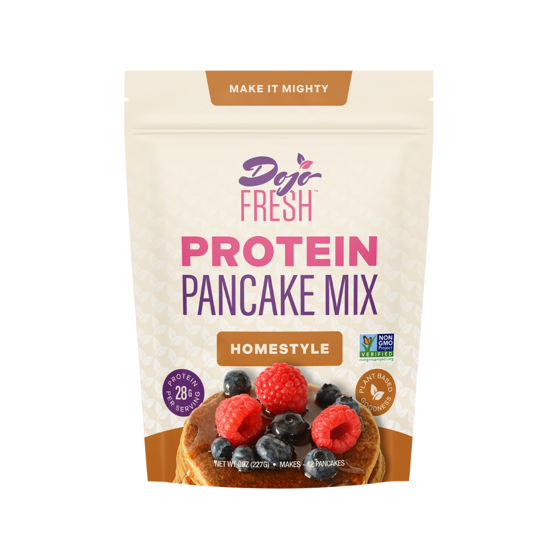 Dojo Fresh Protein Pancake Mix, homestyle flavor, plant-based, 28 grams of protein per serving