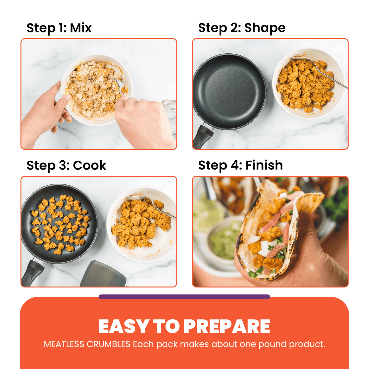 Graphic highlighting how to make meatless tacos with plant protein mix